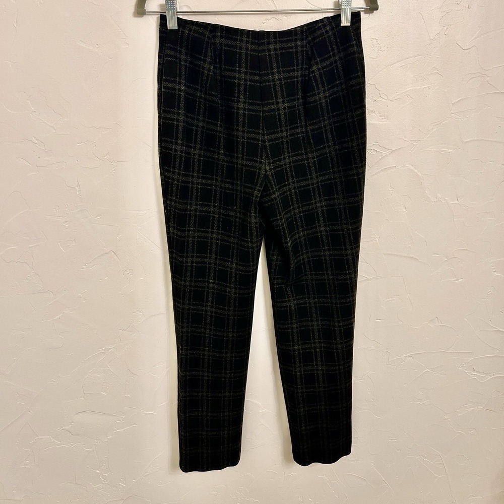 J Jill Ponte Slim Leg Pants Womens Sz XS Plaid Black/Gray Pull On Stretch Office